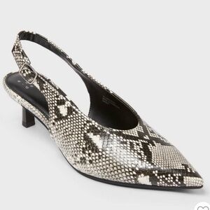 a new day Snake-Print Slingback Pointed Kitten Heel in Black and White